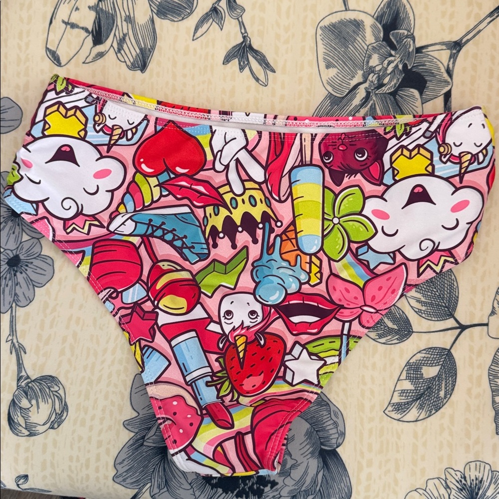 Bright Cartoon Print Bikini Bottoms - Pink Multi - Picture 6 of 6